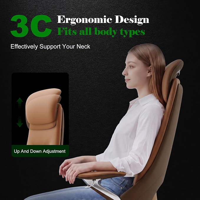 Ergonomic Executive Leather Office Chair-High Back Top Grain Leather with Adjustable Headrest, 3-Position Recline (90°-135°), Tension Control & Height Adjustment, Italian DONATI Base