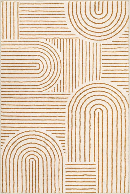Lahome Abstract Bedroom Rugs, Soft Washable Area Rugs 4x6 Non Slip Rainbow, Ultra-Thin Orange Throw Carpet for Entryway Kitchen Living Room Darrell, Orange