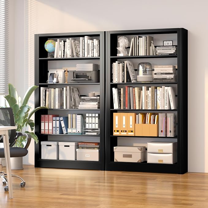 69" Tall Bookshelf, 5 Tier Black Bookcase with Adjustable Shelves, Freestanding Large Open Book Shelf Etagere Bookcase for Bedroom, Library, Living Room, Office