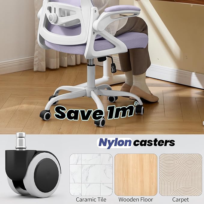 Executive Office Chair with Adjustable Lumbar Support Flip-Up Arms,Lavender | Executive Mesh Office Chair with Adjustable Lumbar Support, Flip-Up Arms, Thick Foam Seat, Swivel Rolling Chair, 400lbs