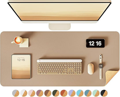 YSAGi Double-Sided Desk Pad, 31.5"x15.7"Leather Desk Mat, Eco Cork Desk Pad Protector,Large Mouse Pad,Waterproof Desk Blotter for Office/Home(Apricot)