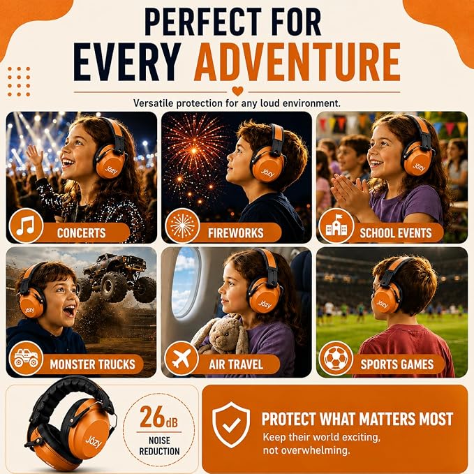 Jozy Noise Canceling Headphones for Kids, SNR 26dB Ear Protection for Autism, Sound Proof Sensory Muffs for Hearing, Concerts