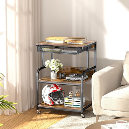 Large Printer Stand with Storage Shelf, Industrial Rolling Printer Cart Holder with Lockable Wheels, 5-Adjustable Heights, 3D Scanner Fax Printer Table for Home Office Use