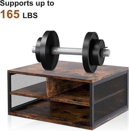 TQVAI Wood Desktop Printer Stand for Countertop, Built-in Shelves for Paper, Ink Cartridges, Supplies, 2 Tier Multi-Functional Printer Organizer for Home Office with Metal Frame，Antique Brown