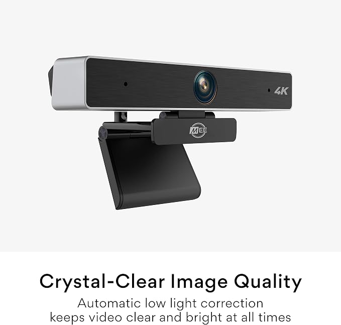MEE Audio C11Z 4K Ultra HD Webcam with ANC Microphones, 4X Digital Zoom, Low Light Correction, Wide Angle Lens and Privacy Cover for Zoom Video Conferencing on Computer PC Mac Laptop Desktop