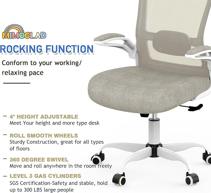 Mimoglad Home Office Chair, High Back Desk Chair, Ergonomic Mesh Computer Chair with Adjustable Lumbar Support and Thickened Seat Cushion (Modern, Beige)