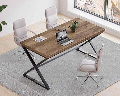 IBF 60” Rustic Computer Desk, Modern Wood Metal Home Office Desk, Farmhouse Work Desk for Writing Study in Bedroom, Minimalist Laptop Executive Workstation Computer Gaming Table, Rustic Oak, 60 in