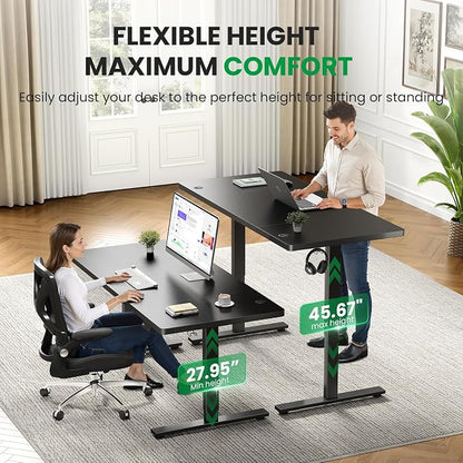 Electric Standing Desk Adjustable - 63x30 Inch Sit Stand Desk with 1 Inch Thick Tabletop, Double Beam Frame, 3 Memory Height Adjustment, Cable Management for Home Office