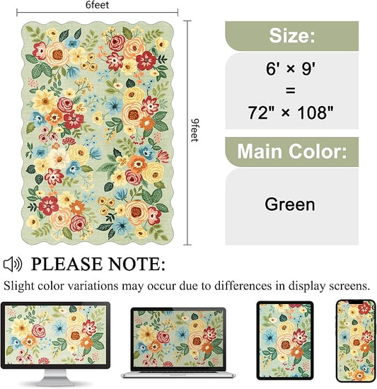 DUKINO 6x9 Area Rug, Floral Washable Rugs for Living Room with Non Slip Backing & Non-Shedding, Lightwight Low Pile Boho Design Large Carpets for Bedroom, Living Room, Dining Room, Green