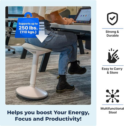 Backerz Standing Desk Stool Chair, Height Adjustable Stool 21-31 inch for Office and Classroom, Swivel Stool, Anti-Slip Bottom Ergonomic Wobble Stool with Rocking Motion, White