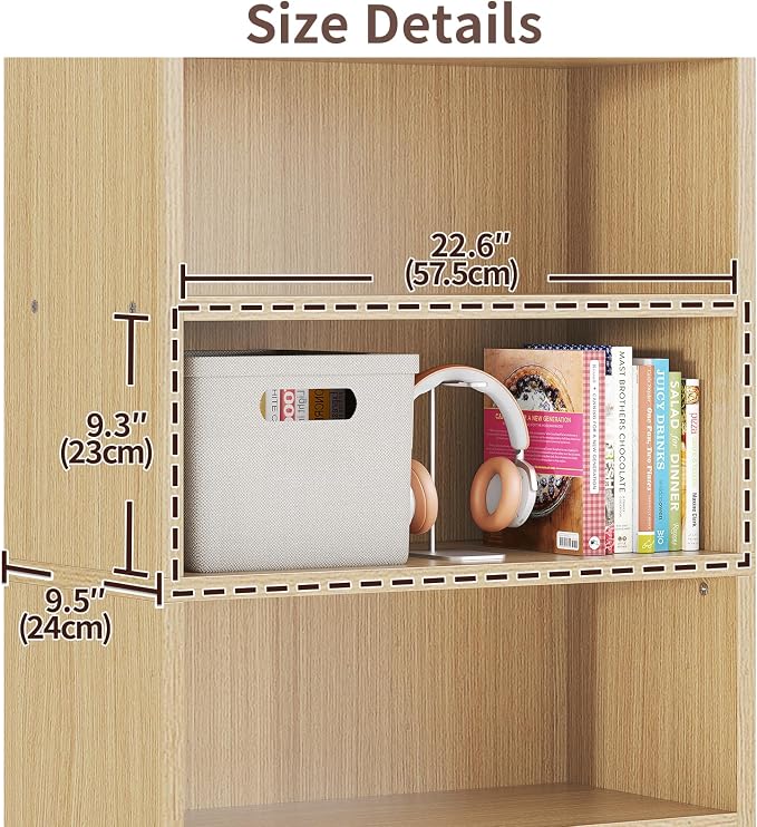 ALISENED 5-Tier Bookcase, Open Bookshelves and Bookcases with Storage Shelves, Floor Standing Unit, Display Storage Shelves for Bedroom Library Living Room Home Office, Vintage Oak