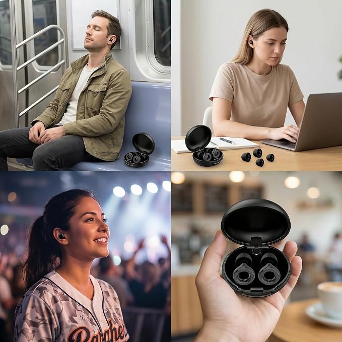 Ear Plugs for Noise Reduction – Reusable Silicone Earplugs with Filter Technology for Sleeping, Travel, Focus, Concerts & Motorcycling Ear Plug +8Tip (Ring-Black)