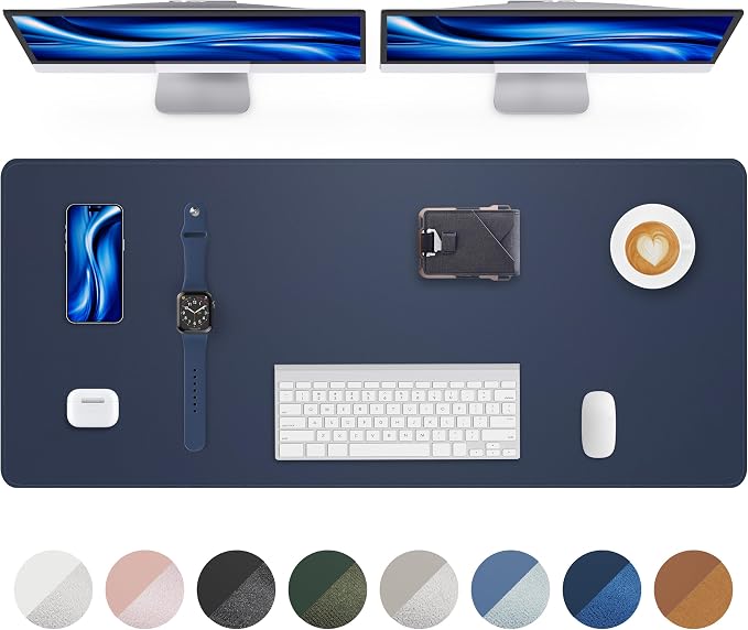 AFIING Leather Desk Pad Protector- 48" x 17" Office Desk Mat, Non-Slip PU Leather Mouse Pad, Waterproof Desk Blotter Mat, Desk Cover Mat for Office and Home (Midnight Blue)
