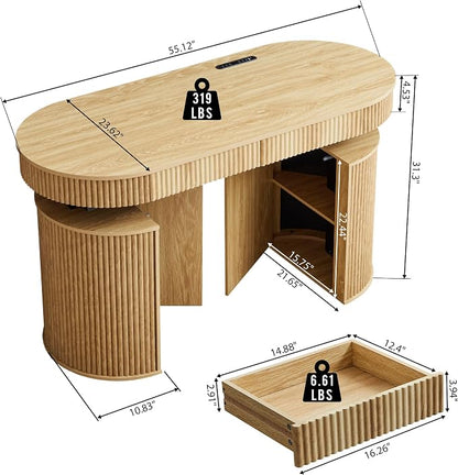 ORRD Electric Standing Desk with Storage and USB & Type-C Charging Ports, Adjustable Height Stand Up Desk, Mid Century Modern Fluted Workstation Desk for Home Office (Natural)