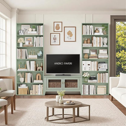 FOTOSOK 6-Tier Open Bookcase and Bookshelf, Freestanding Display Storage Shelves Tall Bookcase for Bedroom, Living Room and Office,Green Set of 2
