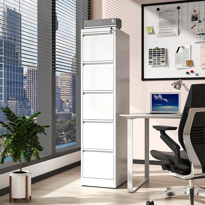 AQY 5 Drawer File Cabinet with Lock, Metal Filing Cabinets for Home Office, 18" Deep Heavy Duty Vertical Storage File Cabinets for Hanging A4/Letter/Legal Size Files, Assembly Require