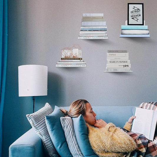Fentec Invisible Floating Bookshelf, Wall Mounted Floating Bookshelves Heavy-Duty Book Organizers Hidden Book Shelf Metal Shelves Holder for Books Storage Bedroom Living Room Home Office, 4-Pack White