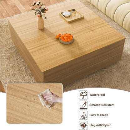 43 Inch Large Square Coffee Table with Storage,Modern Wooden Coffee Table with 2 Drawers Storage for Living Room,Mid Century Tea Table/Aesthetic Coffee Tables Center Table for Home Office(Oak)