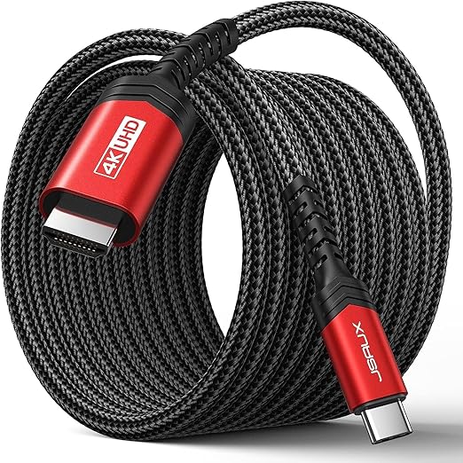 JSAUX USB C to HDMI Cable 10ft | 4K@60Hz USB 3.1 Type C to HDMI 2.0 Cord, Compatible with Thunderbolt 3/4, iPhone 17/Pro/Pro Max,16/Pro/Pro Max, MacBook Pro/Air, Galaxy S8 to S24, iPad Pro,iMac-Red