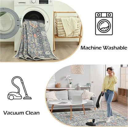Goideal Washable Rug 4x6, Vintage Area Rugs Non Slip, Indoor Low Pile Carpet with Rubber Backing for Living Room Kitchen Bathroom Entryway Office Bedroom,Grey & Rust