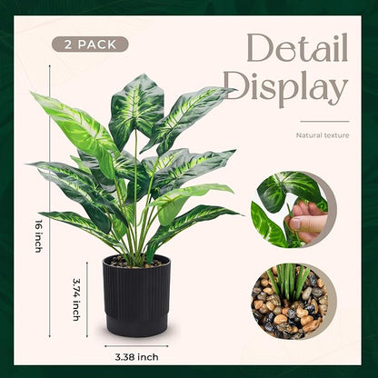 Der Rose 2 Pack Fake Plants Artificial Tropical Plants Indoor in Black Pot for Home Office Desk Accessories Bathroom Sage Green Decor