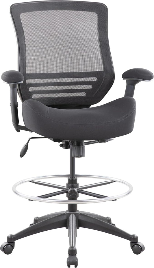 BOLISS 400lbs Mid Back Mesh Ergonomic Drafting Chair for Standing Desk Office Wide Chair Built-in Lumbar Support Big Adjustable Foot Ring Height Adjustable Armrest (Black)