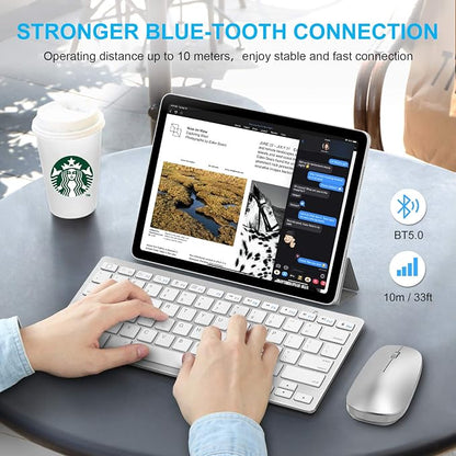 SPARIN Wireless Bluetooth Keyboard and Mouse for iPad (A16) 11th 10th Generation, iPad Air (13/11 inch), iPad Pro 13/12.9/11 inch, iPad 9th 8th Gen, iPad mini 7th -8.3 inch, Above iOS13- Silver White