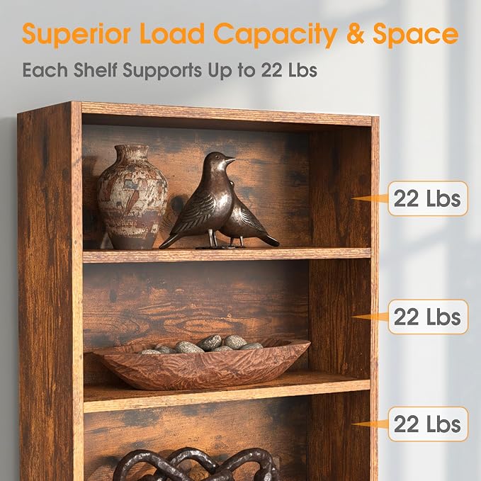 Sweetcrispy Industrial 6 Shelf Bookcase - Large 63 Inch Tall Floor Standing Open Bookshelf with Anti-Tipping Device for Home Office, Living Room, and Bedroom Storage, Rustic Brown