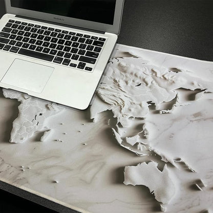 White Marble World Map Desk Pad – Large Mouse Mat for Keyboard and Mouse, Topographic Non-Slip Surface for Desktop