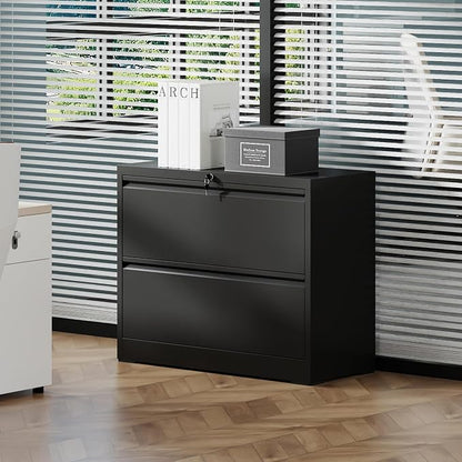 KEIKI 2 Drawer Lateral File Cabinet with Lock, Metal Filing Cabinet, Wide Storage for Letter/Legal/A4/F4, Anti-Tilt Safety, Quiet Full-Extension Slides for Home Office, Black