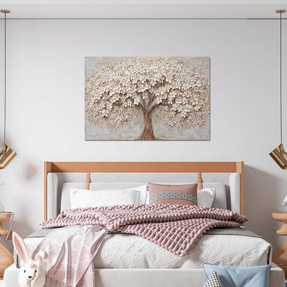 Canvas Wall Art Decor Prints Modern Botanical Wall Art Pictures for Living Room White Flower Wall Art Prints Tree of Life Wall Art Decor Canvas Art Wall Decor Artwork for Walls Home Office Decorations 32" X 48"