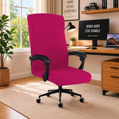 DIVA EN CAMINO DEC Computer Office Chair Cover Stretch Spandex Fabric Rotating Chair Slipcovers Removable Chair Seat Covers Furniture Protector Covers (Hot Pink, Large)