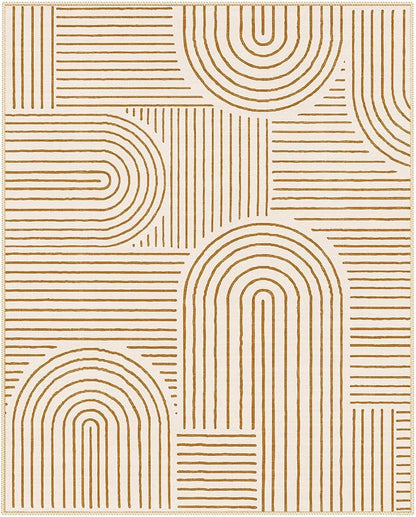 Lahome Abstract Machine Washable Rugs 8x10, Ultra-Thin Soft 8x10 Rugs for Living Room Office, Non-Slip Bedroom Rug Large Carpet Non-Shedding Accent Rug for Office Dining Room Darrell (8x10ft,Orange)