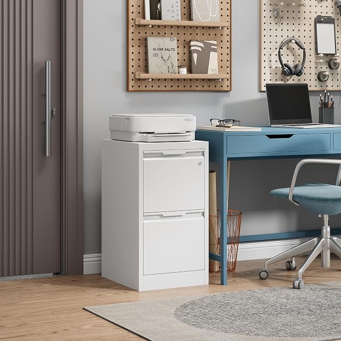 2 Drawer File Cabinet with Lock, Filing Cabinets for Home Office | Small File Cabinet Under Desk, Lockable File Cabinet, Metal File Cabinet for Letter/Legal/A4/F4 Size, Assemble Required