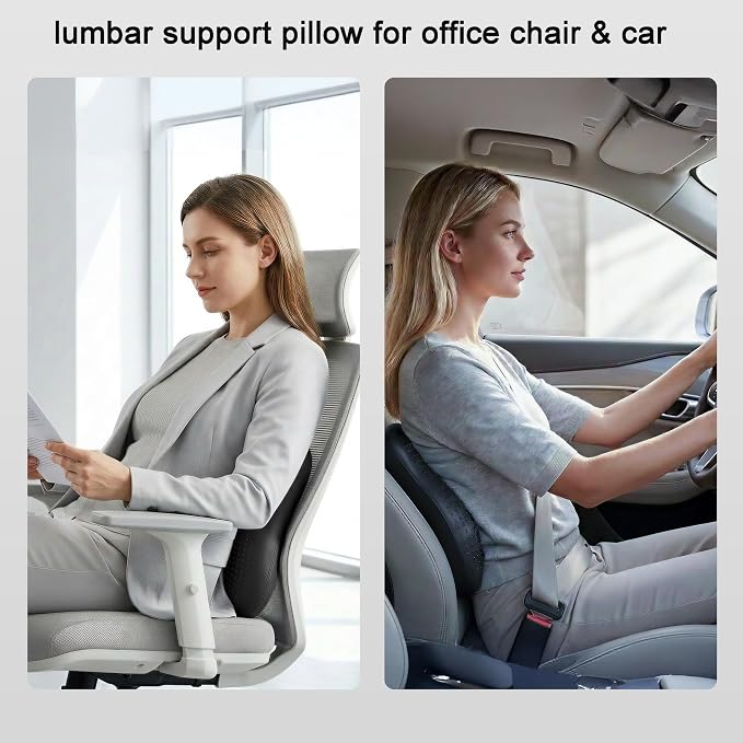 Lumbar Support Pillow, Inflatable Rubber Lumbar Pillow for Lower Back Pain Relief - Car Back Cushion for Driving Seat, Office Chair, Back Support Stretcher, Waterproof, Adjustable Thick, 12''Lx 14''H