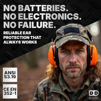 DECIBEL DEFENSE Professional Safety Ear Muffs 37dB NRR - The HIGHEST Rated & MOST COMFORTABLE Ear Protection For Shooting & Industrial Use - THE BEST HEARING PROTECTION GUARANTEED (HI-VIZ ORANGE)