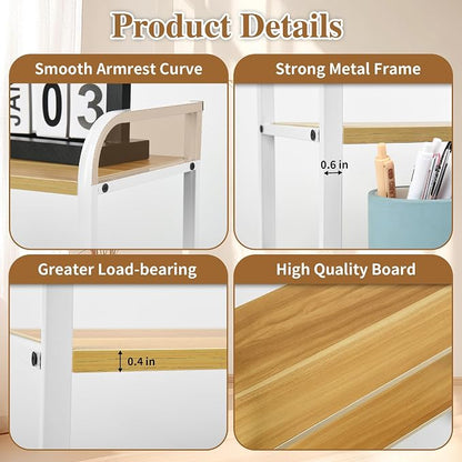 Desktop Shelf Organizer Office Desk Shelf for Top of Desk Wood & Metal Bookshelf Supplies Storage Rack (White&Walnut)