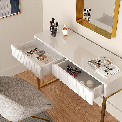 Tamworth Design Elegant Modern Desk, 2 Drawers, Gold Legs, 43.3x15.75 inches, Home Office, Makeup Vanity, Computer, Writing, Study, Entryway, Sofa Table