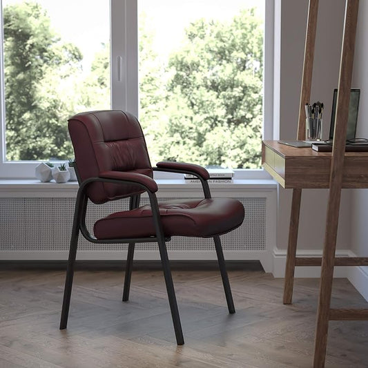 Flash Furniture Haeger LeatherSoft Tufted Executive Reception Chair with Padded Armrests, Upholstered Side Chair for Living Room or Office, Burgundy