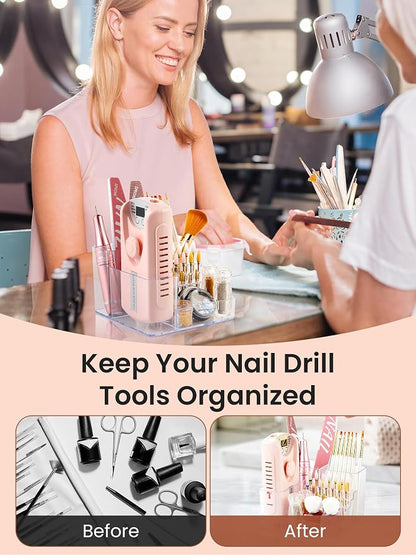 LIARTY Nail Drill Holder Tech - Acrylic Nail Drill Machine Organizer Tools | Professional Small Mini Portable 21 Holes Bits Organizer Storage Box