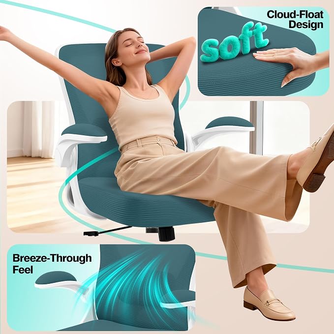 AreShark Office Chair - Ergonomic Breathable Mesh Desk Chair with Adjustable Lumbar Support and Flip-up Armrests - Executive High Back Rolling Swivel Comfortable Computer Gaming Chair for Home Office