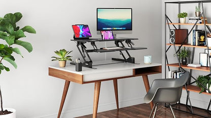 Mount-It! 38 Inch Standing Desk Converter - Gas Spring Sit Stand Desk Riser for Dual Monitors - Height Adjustable Desktop Workstation with Keyboard Tray - Black