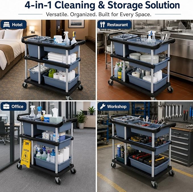 3 Tier Utility Cart Heavy Duty 330lbs Capacity Rolling Service Cart Utility Carts with Wheels Storage Cart Restaurant Supplies Great for Hotel,Kitchen,Laundry Room,Siz:41x18.3x37