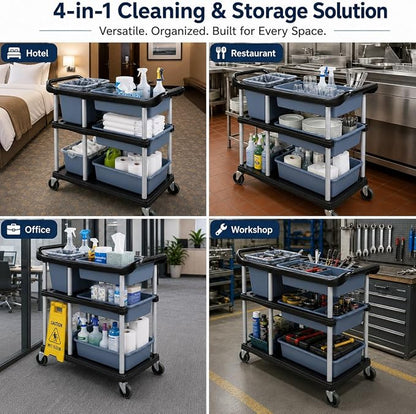 3 Tier Utility Cart Heavy Duty 330lbs Capacity Rolling Service Cart Utility Carts with Wheels Storage Cart Restaurant Supplies Great for Hotel,Kitchen,Laundry Room,Siz:41x18.3x37