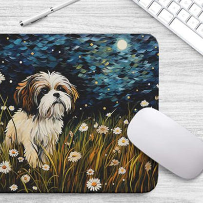 Starry Night Dog Mouse Pad for Home Office Gaming Working Desk Computer Desktop Accessories Non-Slip Rubber Mouse Pad for Dog Lovers (Shih Tzu #2)