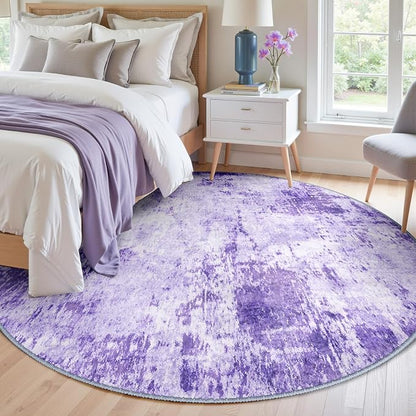 RELEANY Washable Area Rugs 8ft Non-Slip Modern Abstract Soft for Living Room Entryway Bedroom Kitchen, Print Pattern, Purple Gray Pink White
