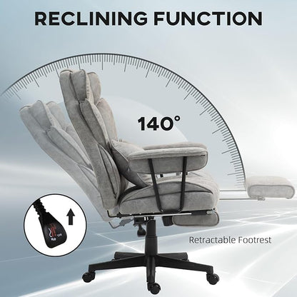 HOMCOM Massage Executive Office Chair with 6 Vibration Points, 400LBS Heated Big and Tall Office Chair with Foot Rest and Lumbar Support, Microfiber Reclining Computer Desk Chair, Gray