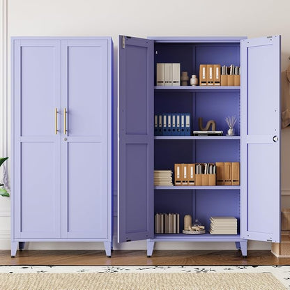 Metal Storage Cabinet with Lock,Purple Steel Tool Cabinet with 3 Adjustable Shelves,61 Tall Freestanding Heavy Duty Garage Locker for Laundry Living Room Bedroom