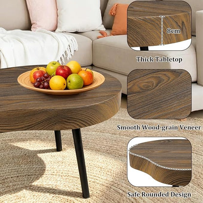 Small Irregular Coffee Table Thick Top Cloud Table for Living Room Modern Industrial Coffee Table Wooden Funky Coffee Tables for Small Space Home Office Easy Assembly Rustic Brown
