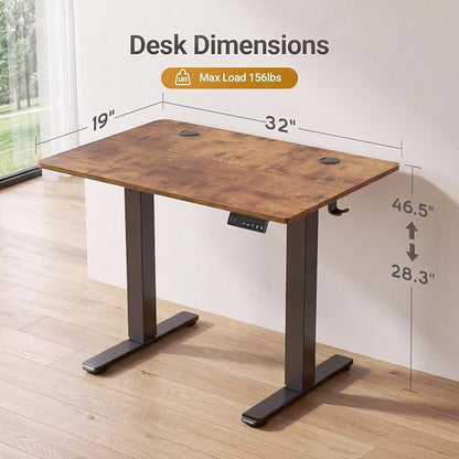 Claiks Electric Standing Desk 32 x 19 Inches, Compact Adjustable Height Motorized Sit Stand Desk with 3 Memory Presets & Cable Management, Space-Saving Computer Workstation for Bedroom, Rustic Brown